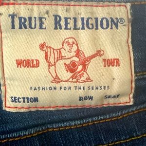 True Religion blue jeans with orange stitch